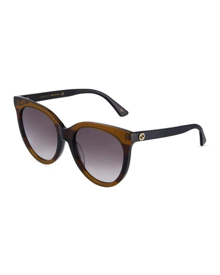 Round Striped Acetate Sunglasses With Gradient