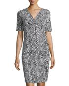 Diamond-print Side-tie Dress, Black