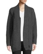 Ribbed Front-zip Wool Blend Cardigan