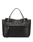 Kathlyn Leather Zip-top Satchel Bag, Black