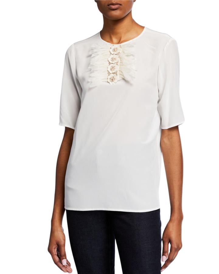 Short Sleeve Flower Embellished Top