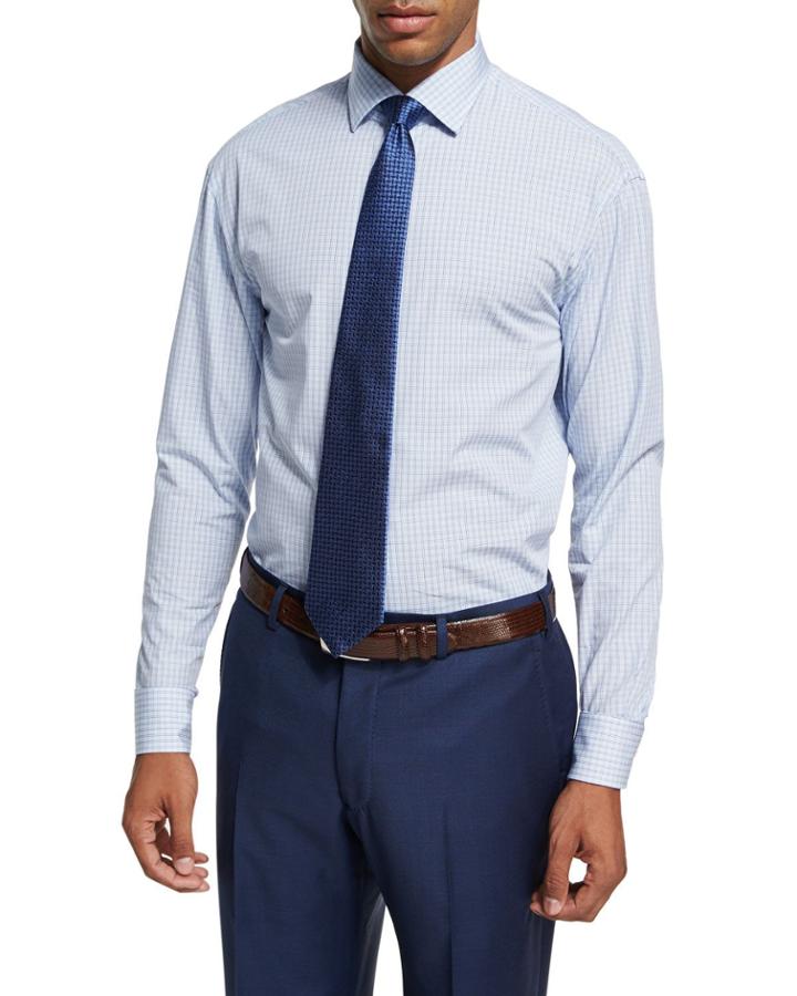 Plaid Cotton Dress Shirt, Blue/white