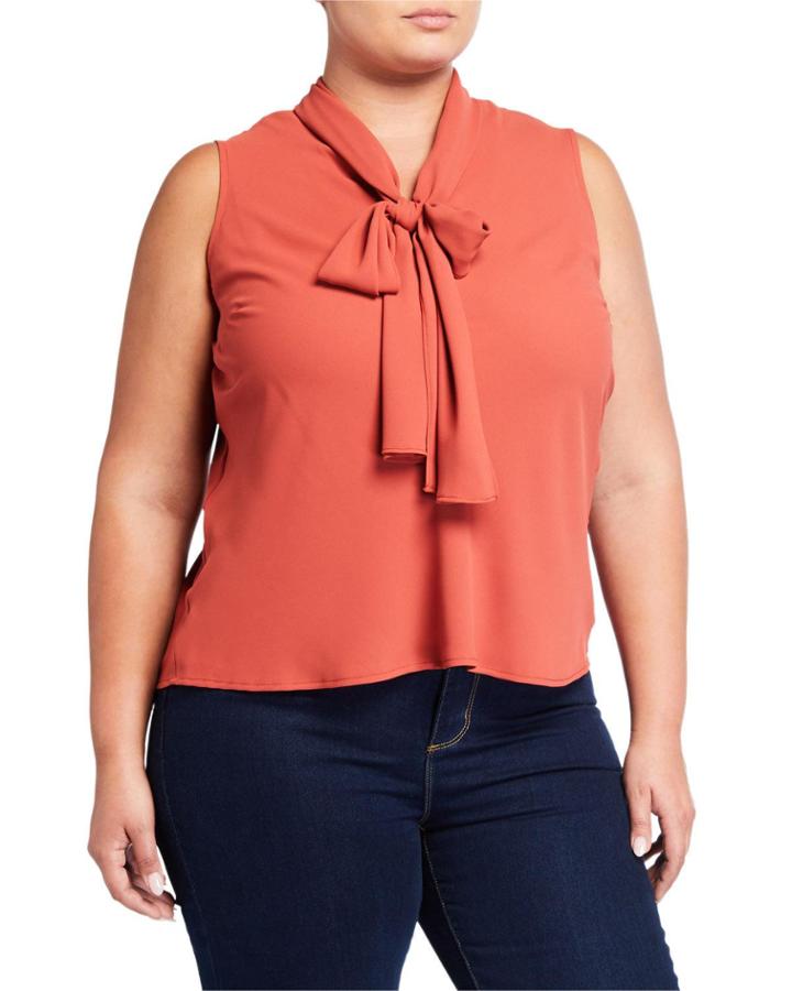 Plus Size Sleeveless Sleeveless Tie V-neck Woven Top