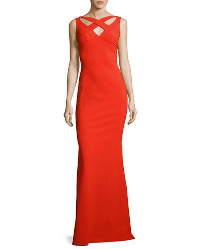 Clori Sleeveless Cross-front Gown, Red