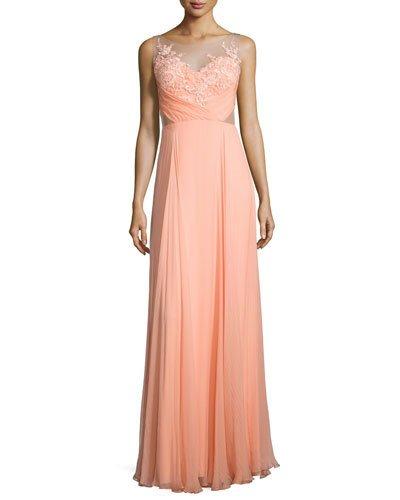Sleeveless Floral Applique Flowy Gown