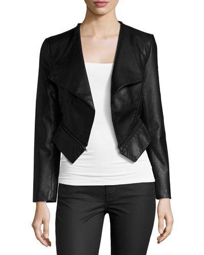 Lulu Open-front Faux-leather Jacket, Black
