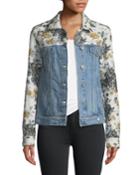 Harrison Button-front Denim Jacket With Floral Embossing
