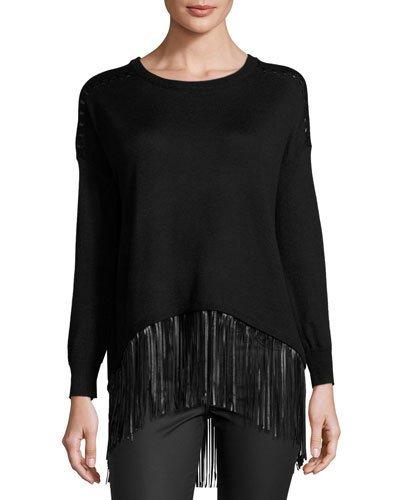 Fringe-hem Long-sleeve Pullover
