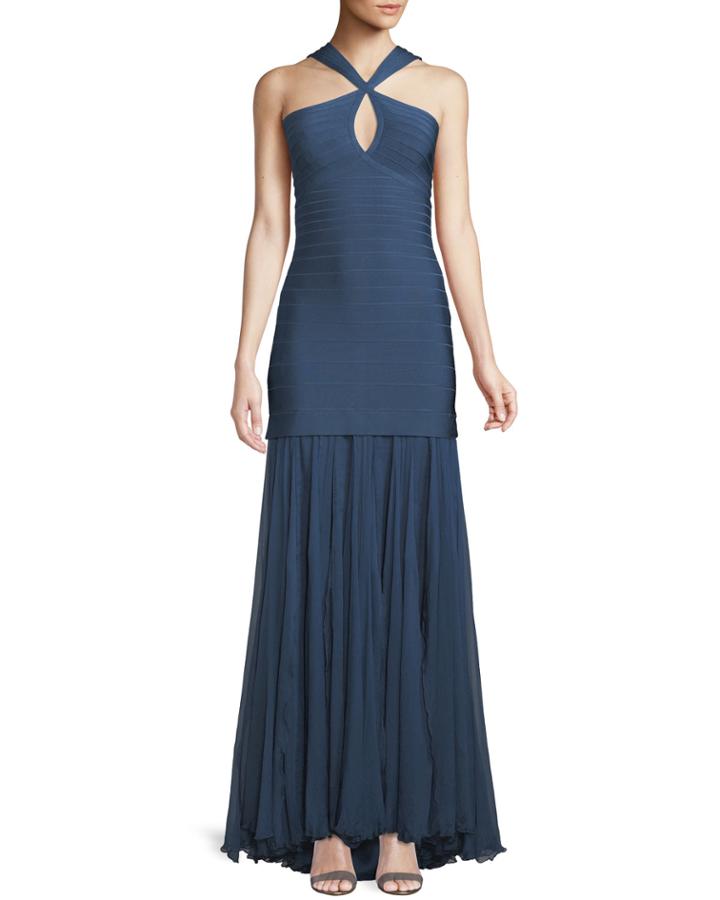 Sarina Sleeveless Keyhole Bandage Gown With Chiffon