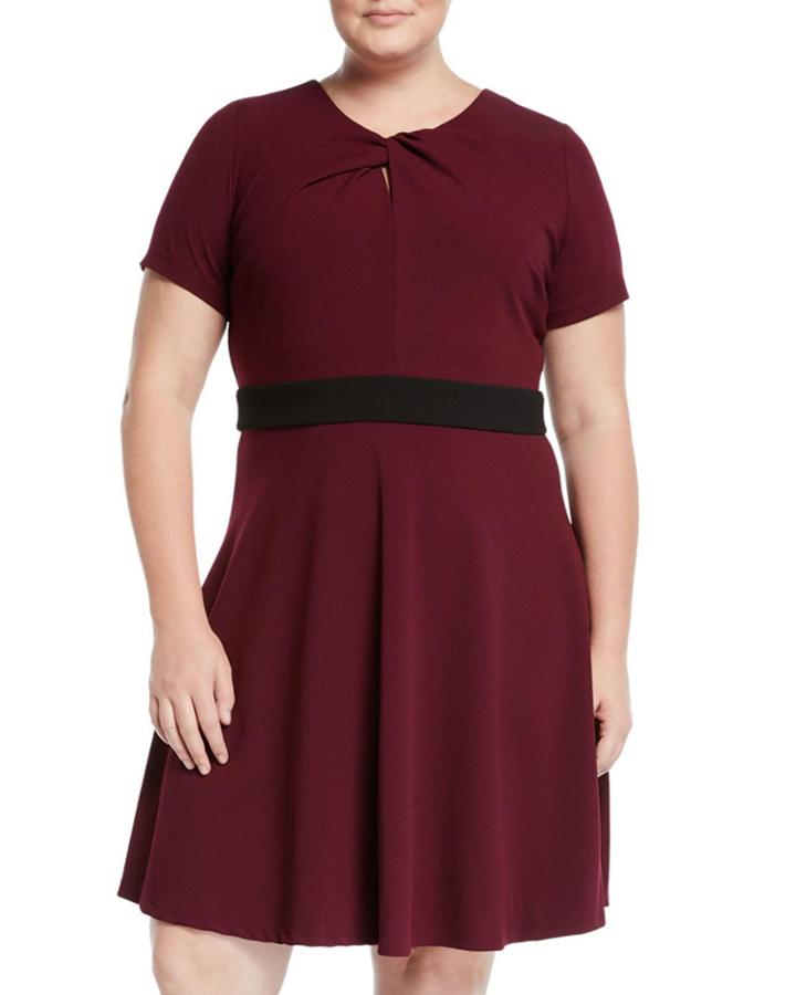 Knotted Short-sleeve A-line Dress,