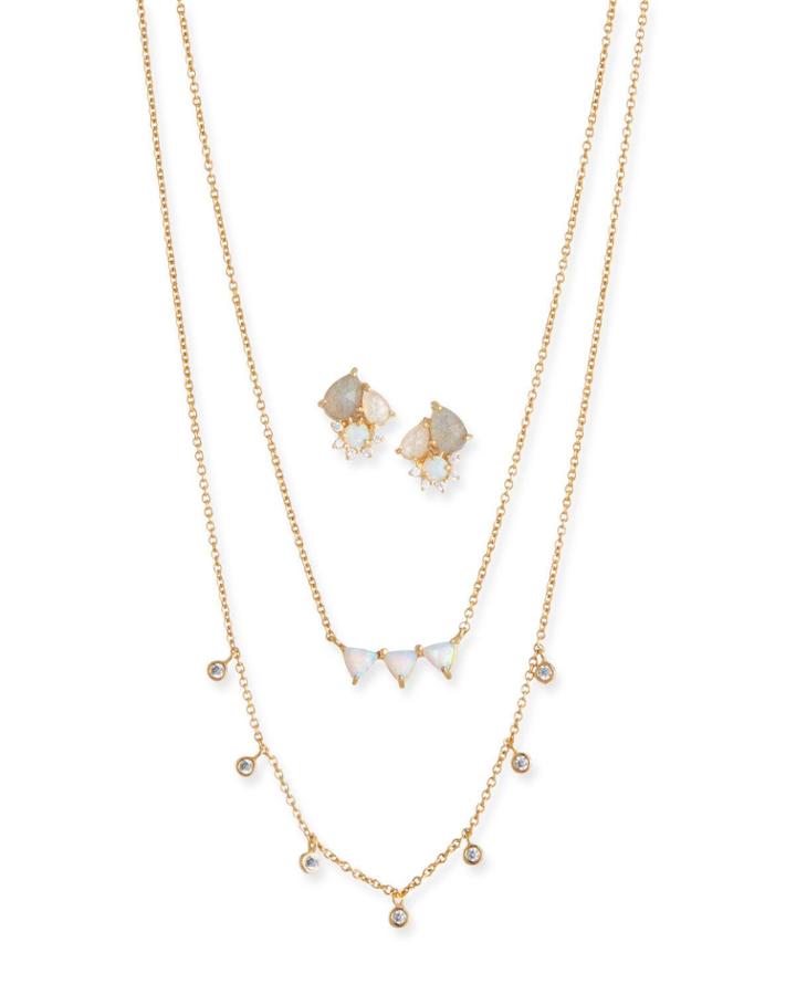 Cubic Zirconia Opal Earrings & Necklace
