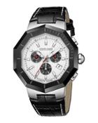 Men's 45mm Octagon Chrono Watch W/ Leather