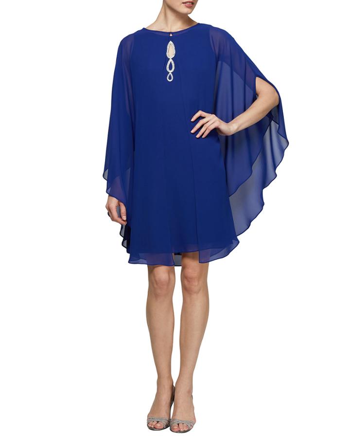 Beaded Keyhole Cocktail Dress W Cape