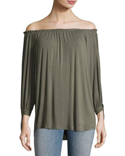Off-the-shoulder Peasant Top, Olive