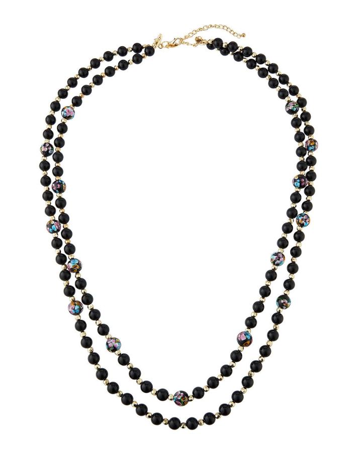 Black Floral Double-strand Necklace