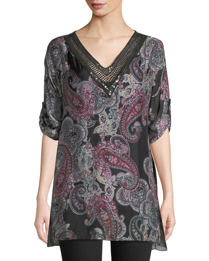 Paisley Silk-blend Sequin-trim Blouse