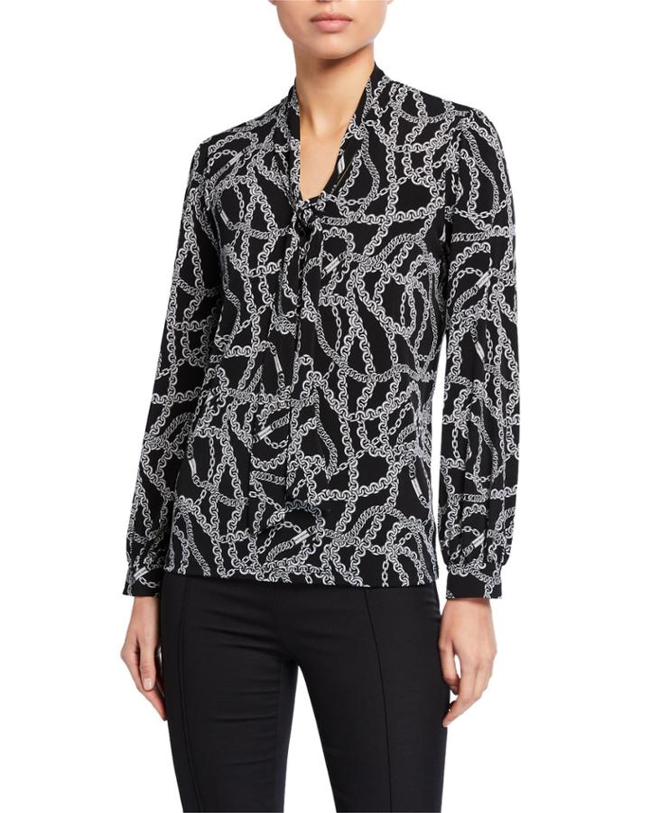 Printed Long Sleeve Neck-tie Top