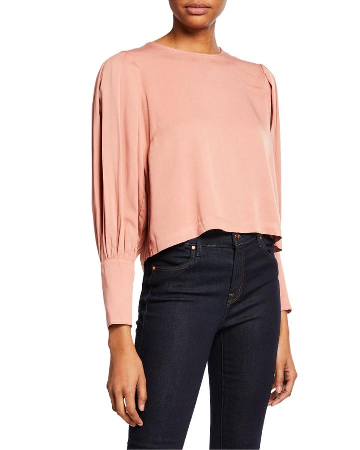 Long-sleeve Button-back Cropped Blouse