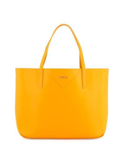 Seaside Leather Leopard Tote Bag, Giallo