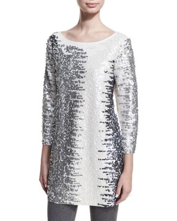 Plus Size Sequined Boat-neck 3/4