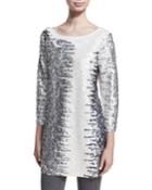 Plus Size Sequined Boat-neck 3/4
