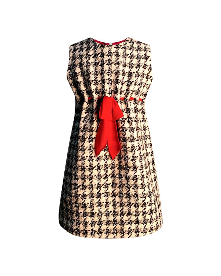 Girl's Houndstooth Sleeveless Belted Dress,