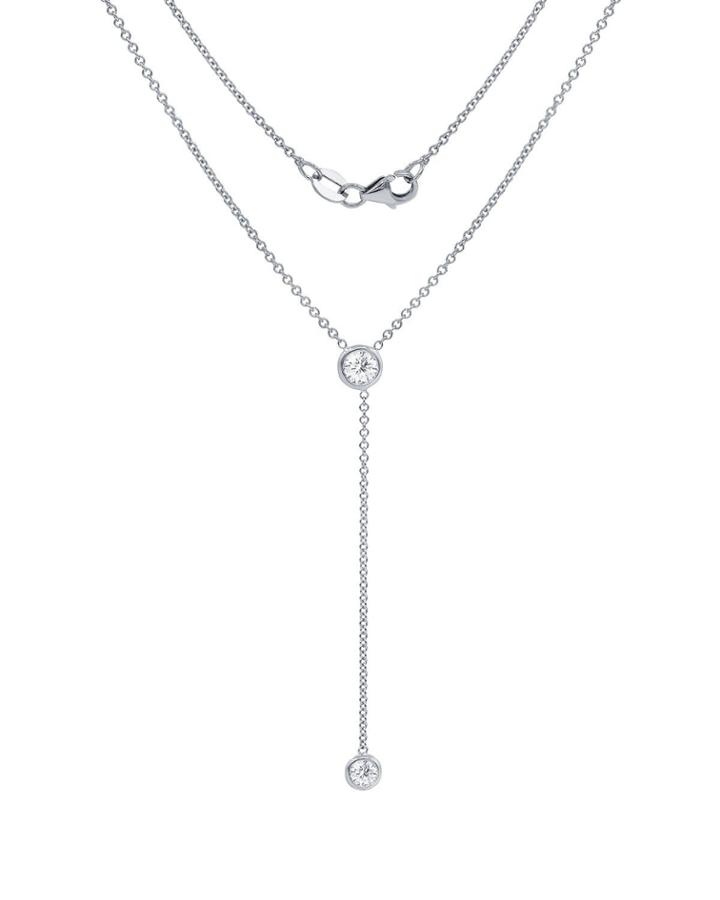 14k White Gold 2-diamond Lariat Necklace