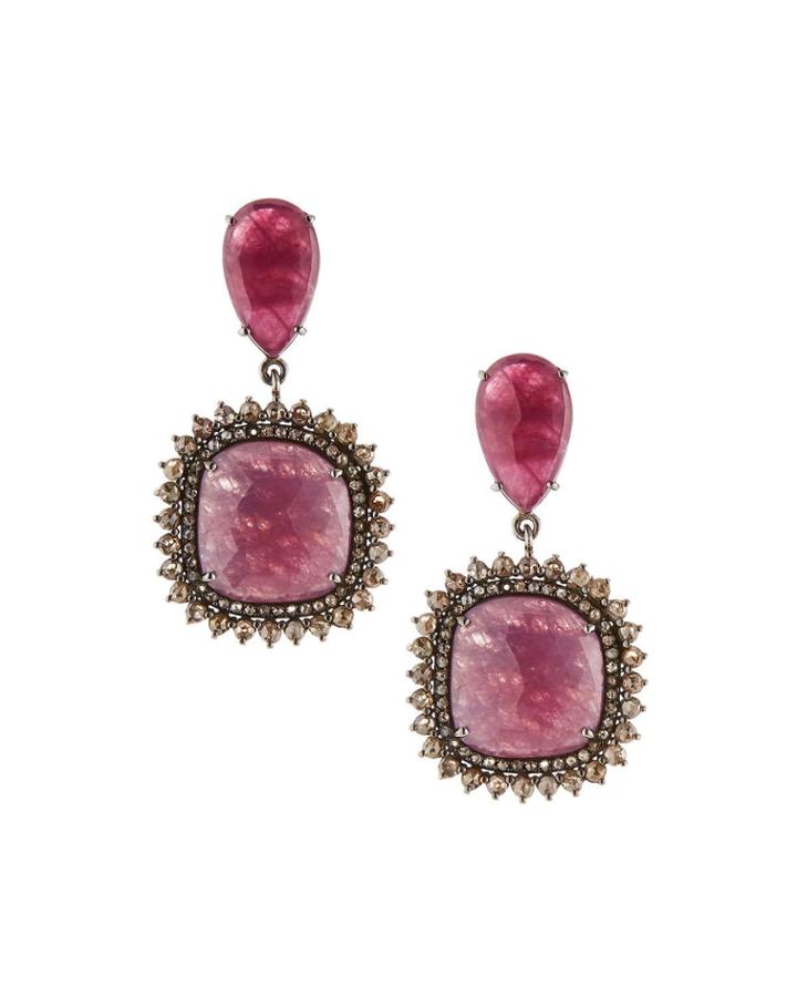 Ruby Teardrop & Cushion Earrings