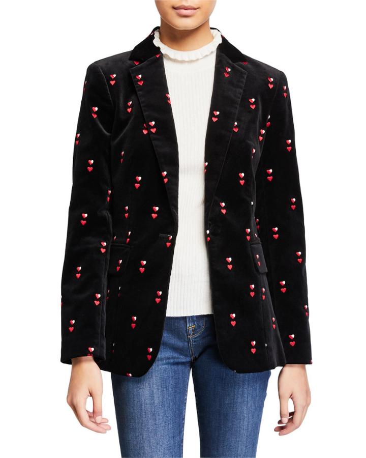 Heart-embroidered Velvet Classic Blazer