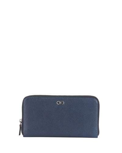 Pebbled Continental Zip Clutchbag, Blue