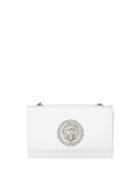 Leather Crystal Lionhead Clutch Bag, White