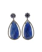 Silver Teardrop Earrings With Blue Sapphire, Iolite & Diamonds