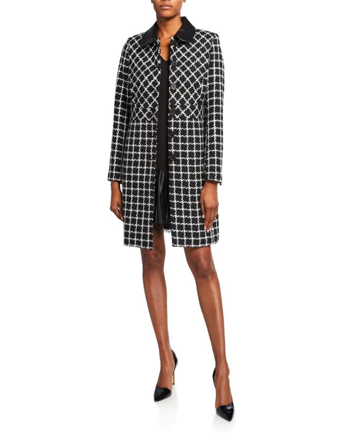 Windowpane Tweed Faux Leather Collar Topper