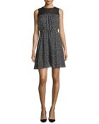 Sleeveless Silk Chiffon Polka-dot Dress, Black/cream