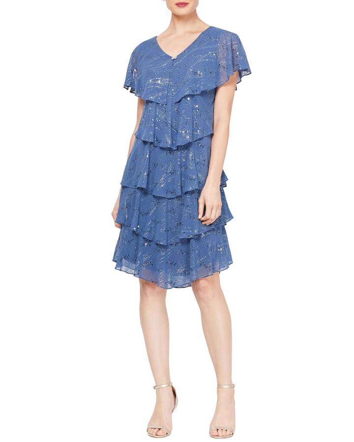 Chiffon Short-sleeve Tiered Dress