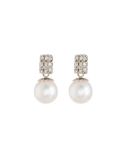 14k Pearl & Pave Diamond Drop Earrings