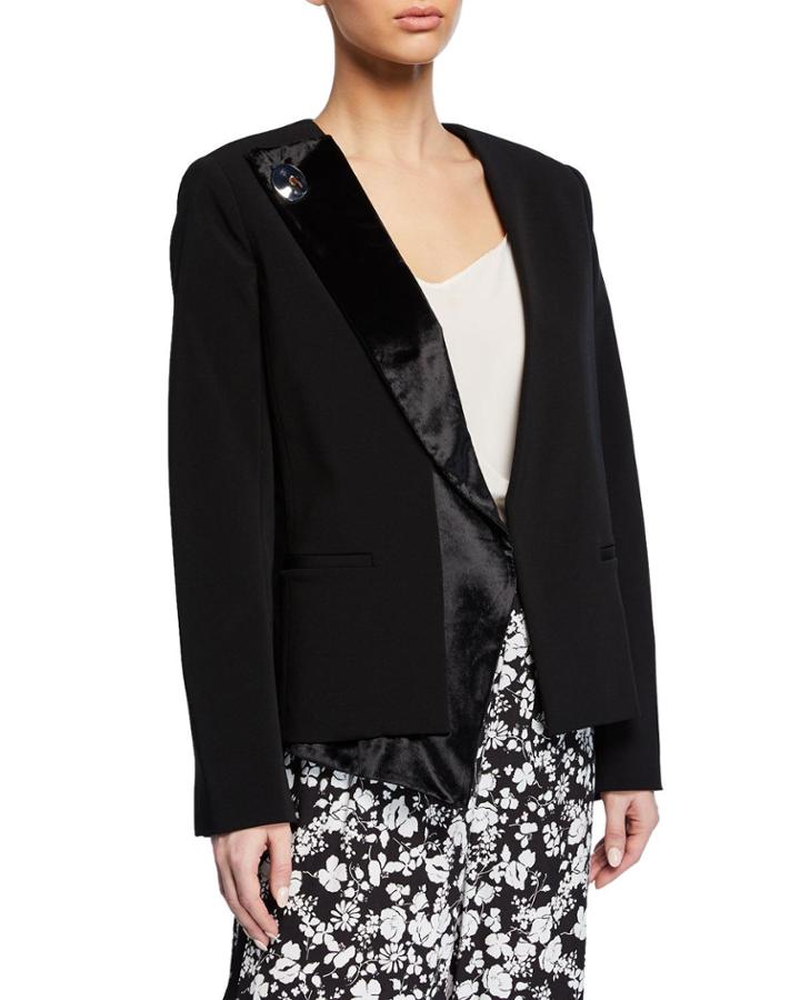 Asymmetrical Velvet-lapel Open-front Blazer