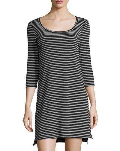Scoop-neck Striped Dress, Black