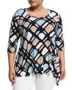 Crewneck 3/4 Sleeve Handkerchief-hem Top,