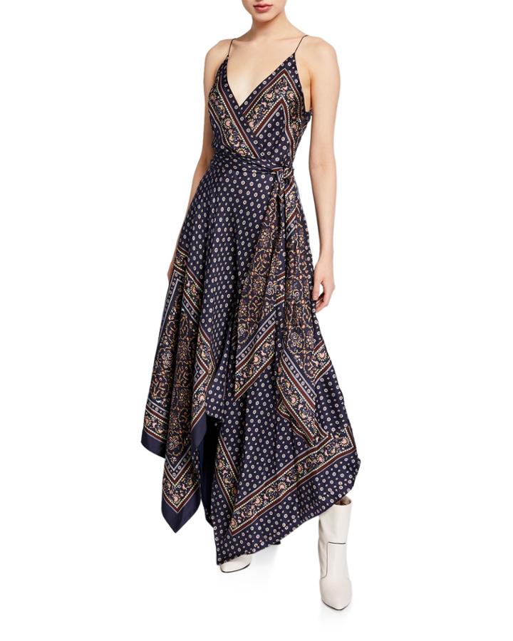 Scarf-print Sleeveless Long Handkerchief Dress