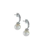 14k Akoya Pearl & Diamond Half-hoop Earrings