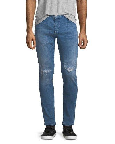 Distressed-knee Light-wash Jeans