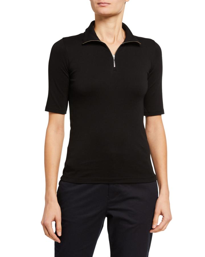 Elbow-sleeve Half-zip Top