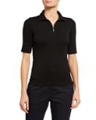 Elbow-sleeve Half-zip Top