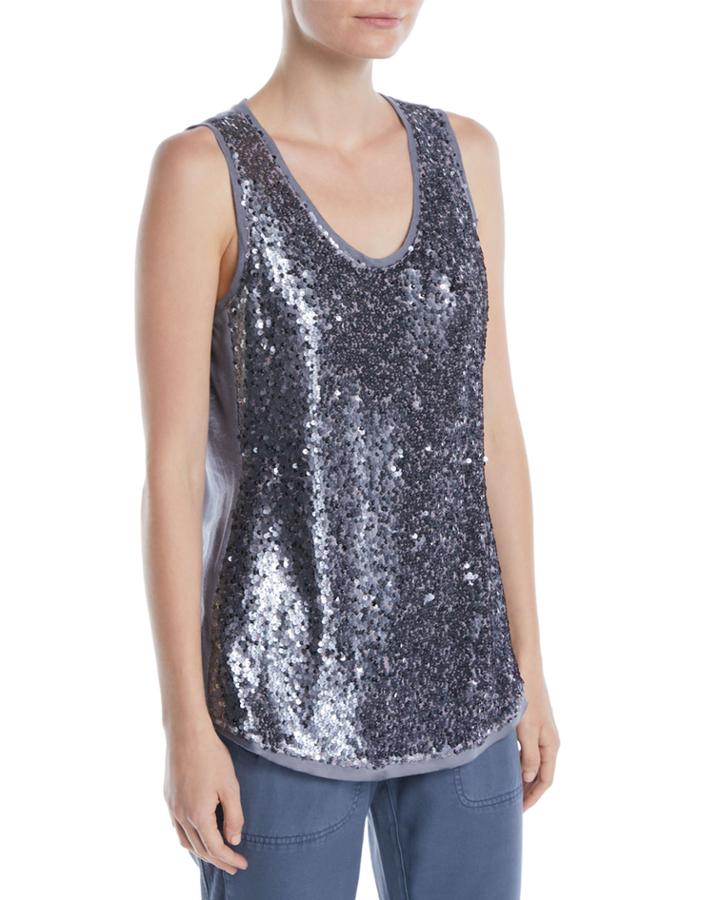 Twinkle Night Scoop-neck Sequin Knit Tank,