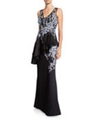 Embroidered Floor-length Peplum Gown
