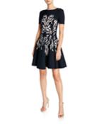 Short-sleeve Floral-intarsia Knit Dress
