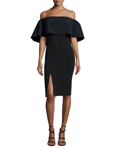 Off-the-shoulder Popover Cocktail Dress,