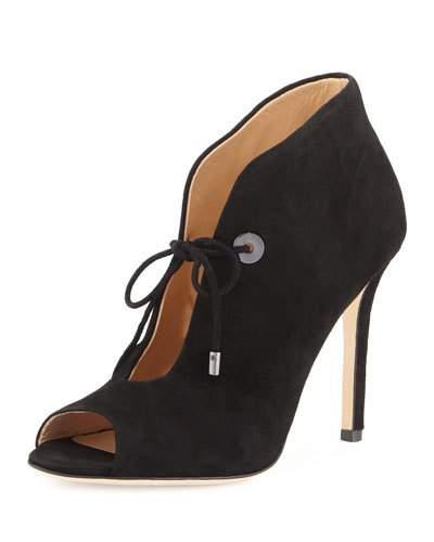 Nonna Suede Open-toe Bootie, Black