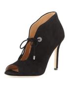 Nonna Suede Open-toe Bootie, Black